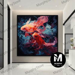 koi fish canvas painting, koi fish wall art, koi fish poster, background koi fish canvas print, fish wall decor, animal