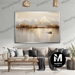 lake landscape painting, mountain and lake landspace wall art, calm lake print, landscape art print, vintage lake painti