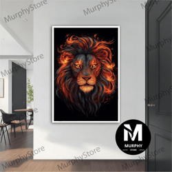 lion in fire painting, lion in fire ,lion in fire wall art, lion in fire art, home decor, animal wall art, wall decor, o