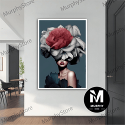 red flower hair woman modern canvas, modern painting, wall art, modern canvas, abstract art, canvas art, decor for gift