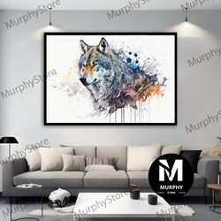 wolf watercolor canvas painting, wolf wall art canvas print, wolf canvas wall decor, wildlife gift animals decor