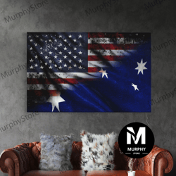 decorative wall art, american and australian flag mashup, australia flag, framed canvas print, framed american flag art,