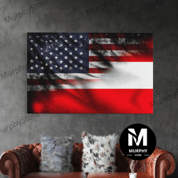 decorative wall art, american and austrian flag mashup, austria flag, framed canvas print, framed american flag art, pat