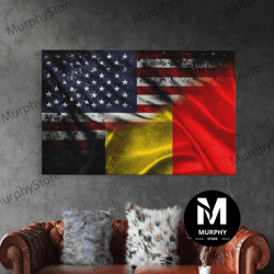 decorative wall art, american and belgium flag mashup, belgium flag, framed canvas print, framed american flag art, patr