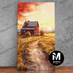 decorative wall art, barn wall art - rustic red canvas print - farmhouse chic decor