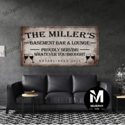 decorative wall art, basement bar and lounge sign proudly serving whatever you brought sign basement bar decor establish