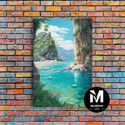 decorative wall art, beach cove wall art, ocean print, seashore wall art, canvas print, wall art, vertical art, seascape