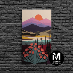 decorative wall art, boho style mountain landscape, minimalist art, sunset over the mountains