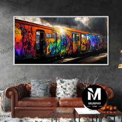 decorative wall art, box car graffiti art, wall decor, train box car, ready to hang canvas print wall art, rainbow train