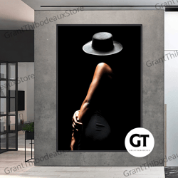 decorative wall art, decorate the living room, bedroom and workplace, woman in black hat rolled canvas print, woman in b