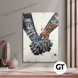 decorative wall art, decorate the living room, bedroom and workplace, wall art  couple holding hands graffiti painting,