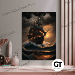 decorative wall art, decorate the living room, bedroom and workplace, wall art  ship canvas, pirate ship painting, rowin