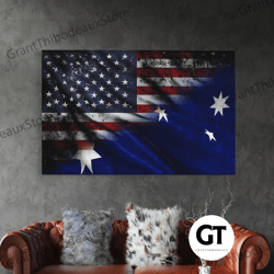 american and australian flag mashup, australia flag, framed decorative wall art, framed american flag art, patriotic imm