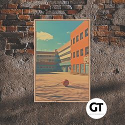 an abandoned 1970s high school, photography print, framed decorative wall art, back to school, liminal art