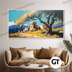 ancient roman ruins, framed decorative wall art, old world art, olive tree amongst the ruins, living room decor