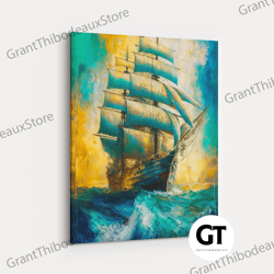 ancient spanish sailboat watercolor, framed decorative wall art, oil painting canvas art, framed wall art