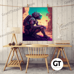 android deep in thought, ai, fine art poster print