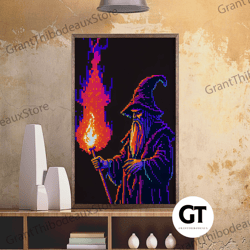 angry old wizard fire scepter gamer fine art print, wall decor, wall poster, wall art print