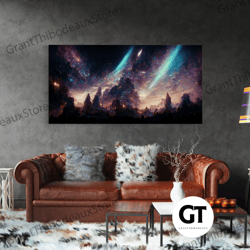 aurora borealis landscape decorative wall art, mountains of norway, cool wall art, unique wall art, mountain landscape w