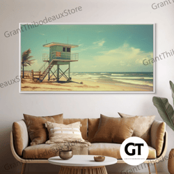 beach lifeguard hut, framed decorative wall art, liminal art, framed wall decor, beach lifeguard photography, surf art,