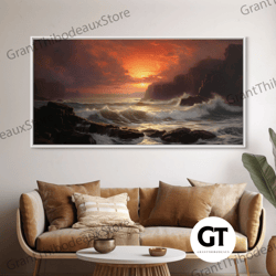 beautiful seascape painting decorative wall art, landscape oil painting, minimalist modern art, canvas painting, framed