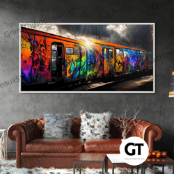 box car graffiti art, wall decor, train box car, ready to hang decorative wall art wall art, rainbow train wall art-1