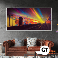 box car graffiti art, wall decor, train box car, ready to hang decorative wall art wall art, rainbow train wall art