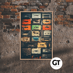 cassette tape collage, retro 80s art, photography, fine art decorative wall art, giclee print, studio decor, music lover