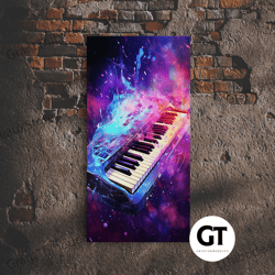 cosmic keyboard, galaxy music art framed decorative wall art, electric keyboard, instrument art, studio wall decor