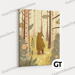 cute cartoon bear decorative wall art tree art whimsical children's wall decor nature print bear art bear print surreal