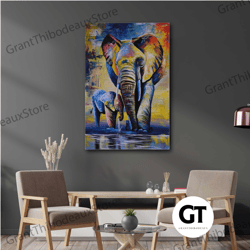 elephant wall art, baby elephant canvas art, animal wall decor, roll up canvas, stretched canvas art, framed wall art pa