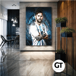 football wall painting, messi poster decor, soccer fan wall decor, sports room decor, framed wall painting, wall decor w