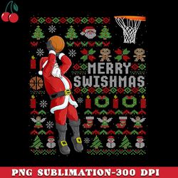 Merry Swishmas Ugly Christmas Basketball Christmas Gift PNG Download