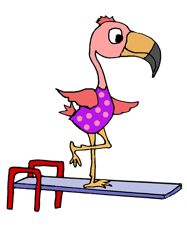 smileteeshob funny pink flamingo in swimsuit diving board png t-shirt