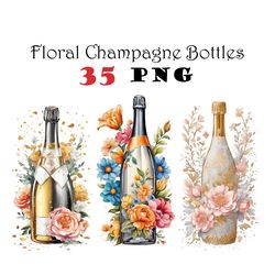 floral wedding champagne bottle watercolor clipart png floral champagne wedding graphics champagne illustrations veuve