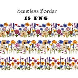 pressed wildflowers border png clipart digital clipart floral watercolor clipart digital download paper craft junk