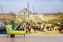 3d wall paper,modern wall paper,galata bridge landscape,bright wall paper,old istanbul wall mural,