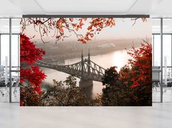 3d wall paper,custom wall paper,red leaves wall paper,view wall poster,bright wall paper,seascape wall poster,