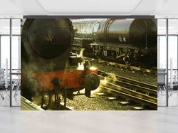 3d wall paper,abstract wall mural,steam train wall print,bright wall paper,modern wall paper,coal train wall print,