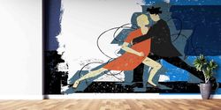 3d wall paper,modern wallpaper,couple doing tango,paper wall artwall paper peel and stick,dancing couple wall print,