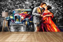 3d wall paper,custom wall paper,kissing couple painting,modern wall paper,oil painting print,valentines day gift mural,