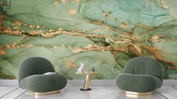 modern wall paper,green and gold marble,bright wall paper,wall paper peel and stick,green marble wall mural,gold marble