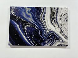 navy blue marble, silver marble art canvas, modern art canvas, blue marble art canvas, contemporary wall art, abstract m