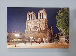 notre dame wall art, night landscape canvas, cathedral wall art, landscape wall art, france art canvas, city wall decor,