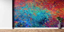 modern wall art, abstract colorful wall painting, blue wall mural, orange wall painting, abstract wall painting, contemp