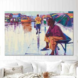 african canvas gift, african woman with umbrella canvas poster, nigerian landscape wall art decor, woman wall decoration