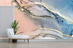 3d wall art, wall decoration, modern wall painting, decals for walls, gold wall print, blue pink marble wall poster, lux