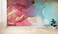 3d papercraft, contact paper, wallpaper patent, gift for him, pink and blue marble digital paper, gold marble mural, mod