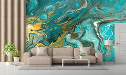 3d papercraft, wall decals murals, blue wallpaper, gold marble wallpaper, alcohol ink wallpaper, wall decor, luxury wall