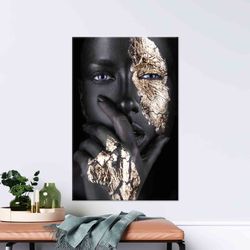african gold woman glass, african woman glass printing, modern black woman art glass, abstract painted glass, personaliz